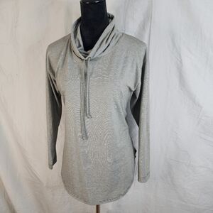 New LANDS' END Size XS (2-4) Green Micro Stripe Drawstring Neck Curved Hem Top